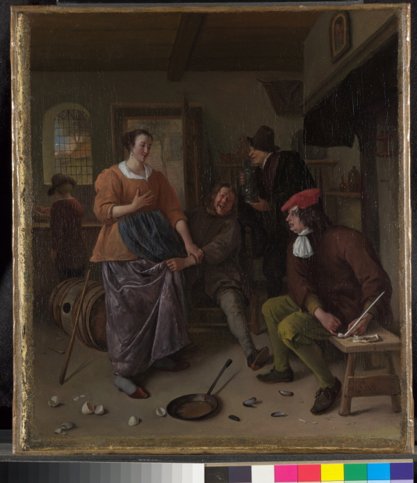 얀 스테인 <여관 (깨진 달걀)>, 1665-70년경, 캔버스에 유화, 43.3×38.1cm